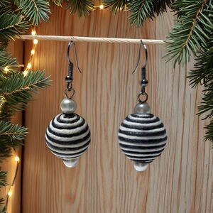Elegant Handcrafted Black and White Striped Earrings